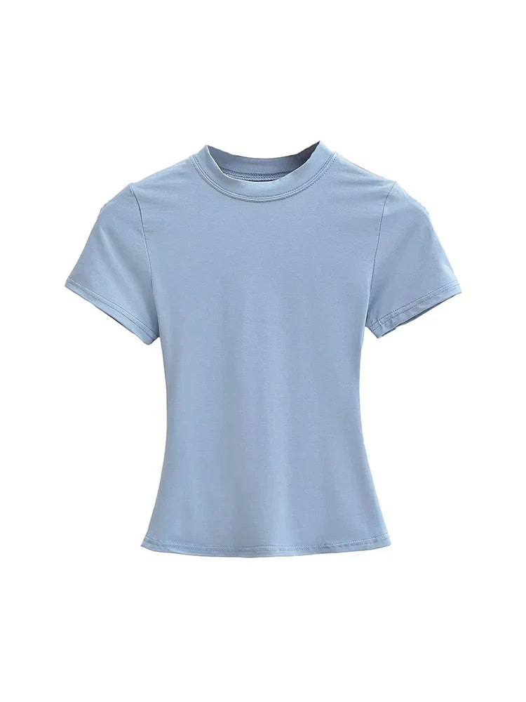Slim Fit Solid Color Women's Casual T-shirt Short Sleeve Fashion Trend Y2K Top High Quality 2025 New Arrival