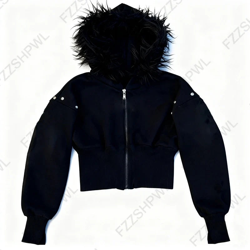 Gothic Y2K Women's Chic Hoodie Sexy Slim Casual Solid Color Female Cropped Sweatshirt Grunge Punk Vintage Aesthetics Streetwear
