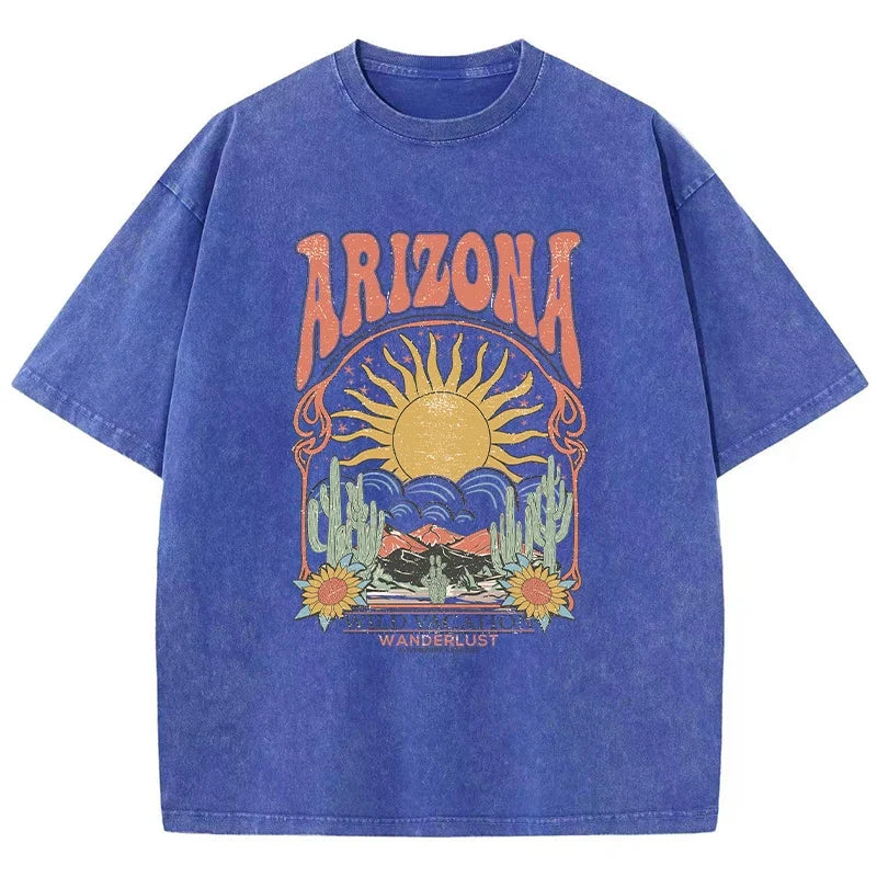 Fashion Women Cotton Washed T-Shirt Beautiful Arizona Wildlife Vacation Invites You Print Tops Casual Loose Tees Vintage Clothes
