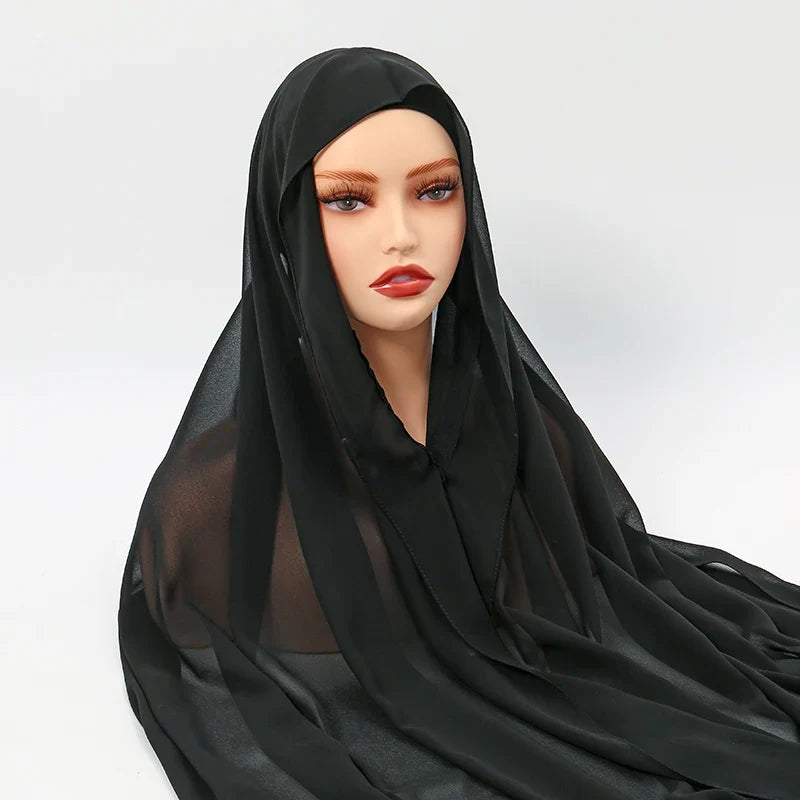 Newest Instant Chiffon Hijab With Magnetic Buckle Solid Color Woman Muslim Hijab Scarf Islamic Turban Fashion Headband Shawl