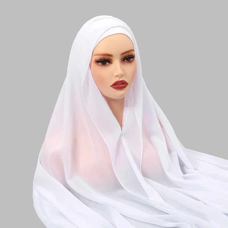Newest Instant Chiffon Hijab With Magnetic Buckle Solid Color Woman Muslim Hijab Scarf Islamic Turban Fashion Headband Shawl