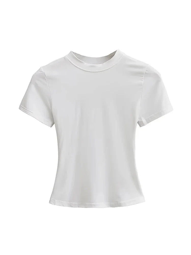 Slim Fit Solid Color Women's Casual T-shirt Short Sleeve Fashion Trend Y2K Top High Quality 2025 New Arrival