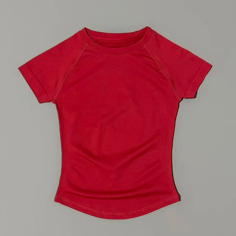 HISTELLO Sports Short Sleeve Top Women Gym Yoga Top Workout Clothes Sports T Shirt Fitness Activewear Running Tight Tops