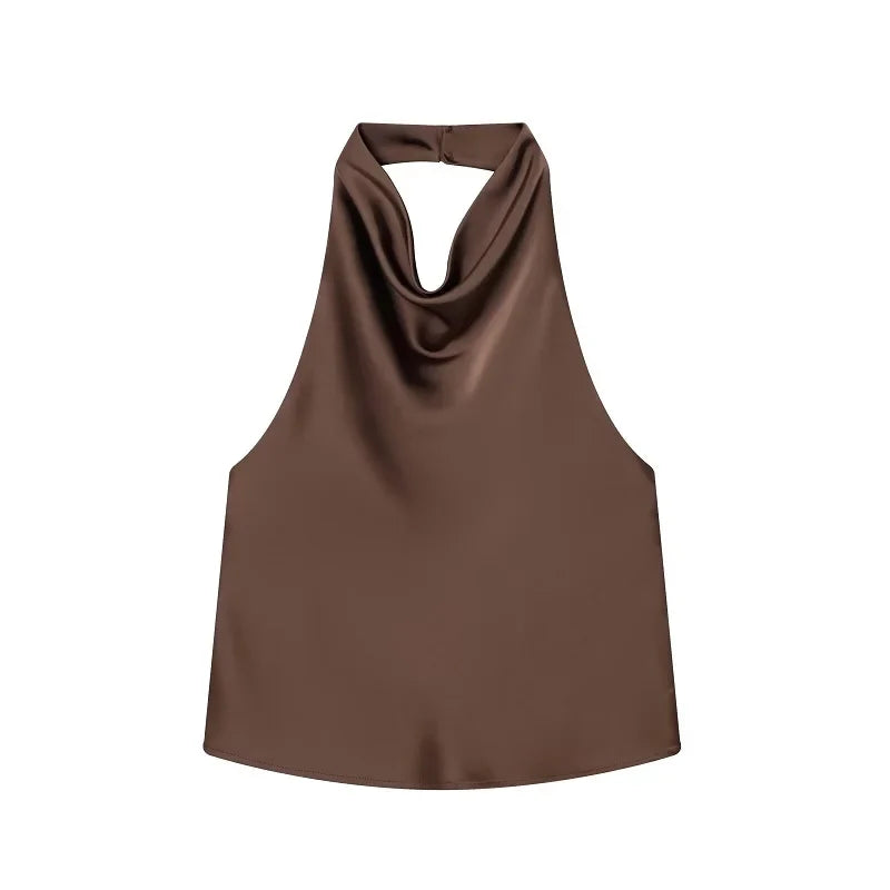 MUJER Satin Halter Tops Woman 2026 Sexy Backless Tops for Women Camisole off Shoulder Summer Top Women Pink Black Top Female