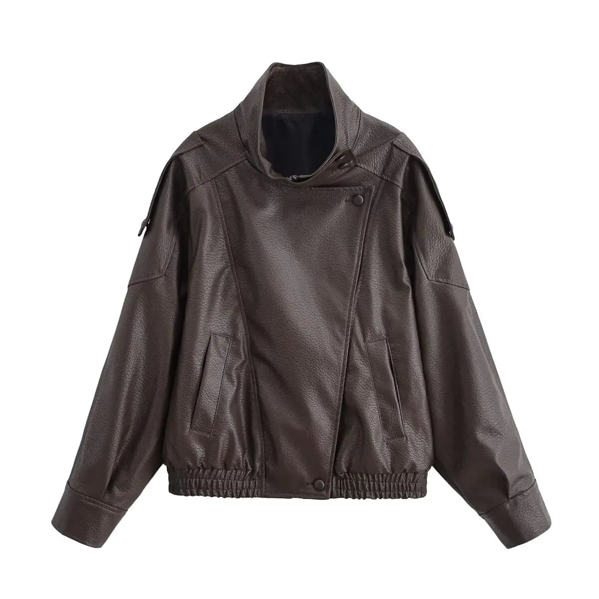 HH Autumn Faux Leather Jacket For Women Casual Solid Long Sleeve Zipper Pu Leather Coats New Fashion Female Streetwear