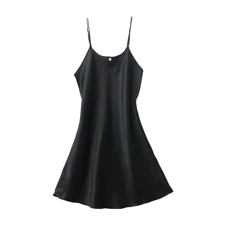 Women's Sexy Silk Satin Night Dress Sleeveless Nighties V-neck Nightgown Nightdress Plus Size Sleepwear Nightwear