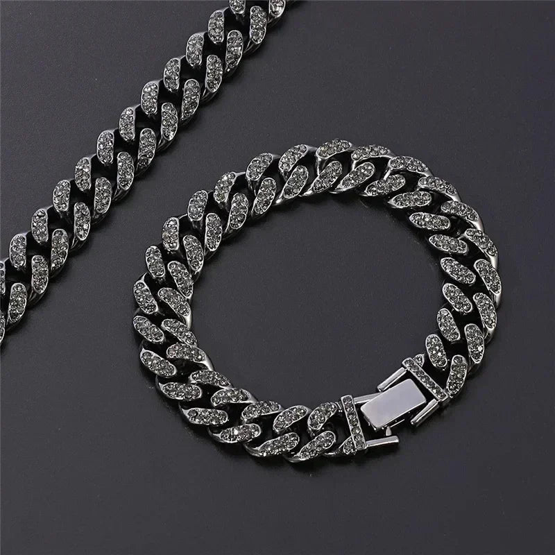 Men Hip Hop Full Rhinestone King Queen Pendants Necklaces Bling Bling Iced Out Cuban Link Chain Hiphop Necklace Men Jewelry Gift