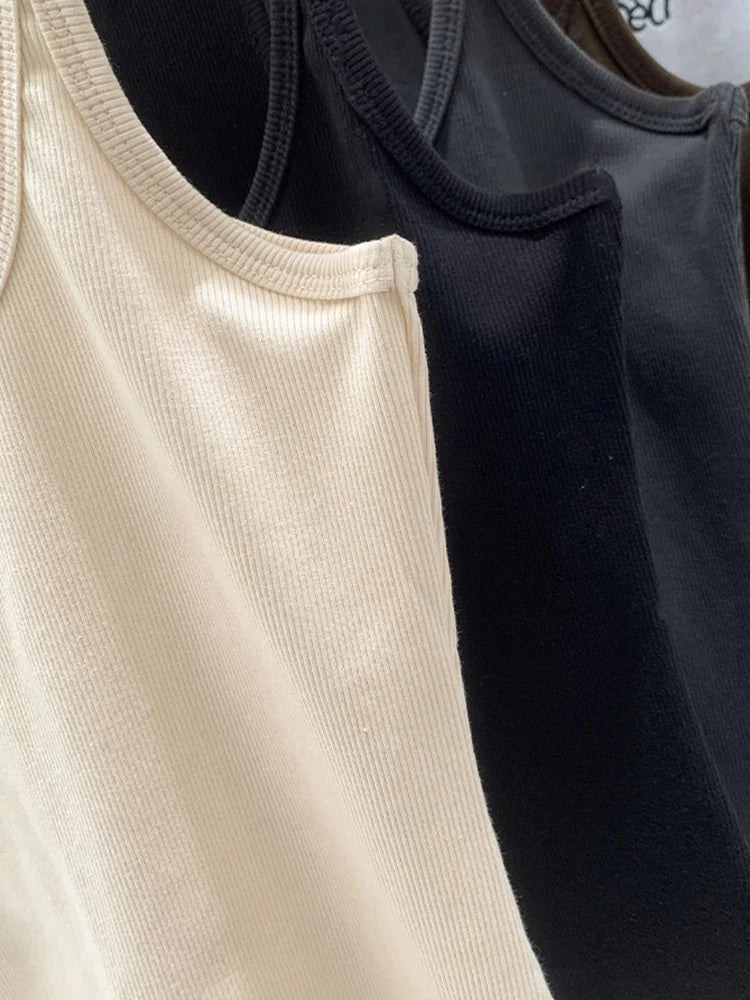 Solid Color Basic Ribbed Knitted Tank Top Women Summer Vintage Sleeveless Camis 90s Cool Girls Streetwear Soft Tees