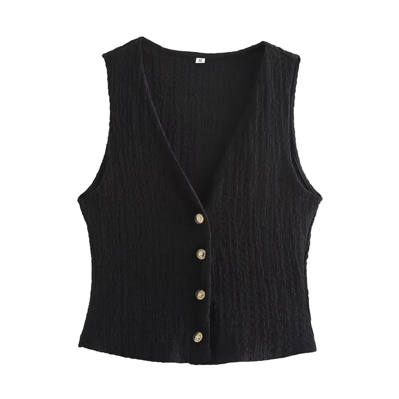 Willshela Women Fashion 2 Piece Set Solid Single Breasted Tank Tops & Vintage HIgh Elastic Waist Pants Female Chic Pants Suit