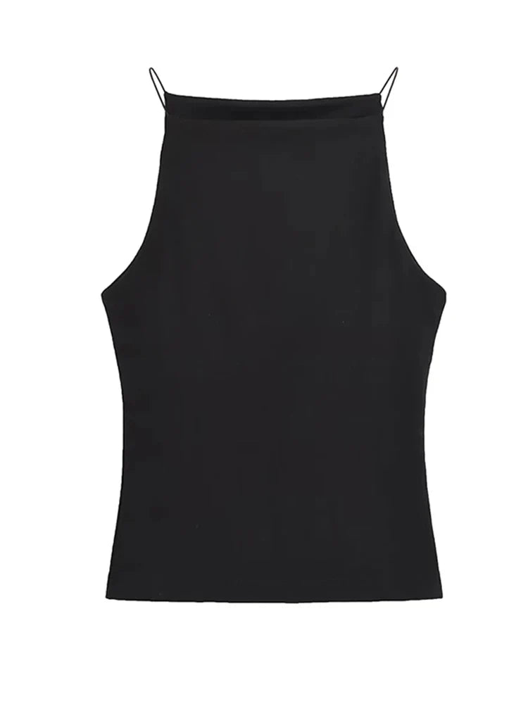 Women's Solid Color Halter Tank Top Sleeveless Vest Thin Straps Camisole Summer Casual Fashion Wear