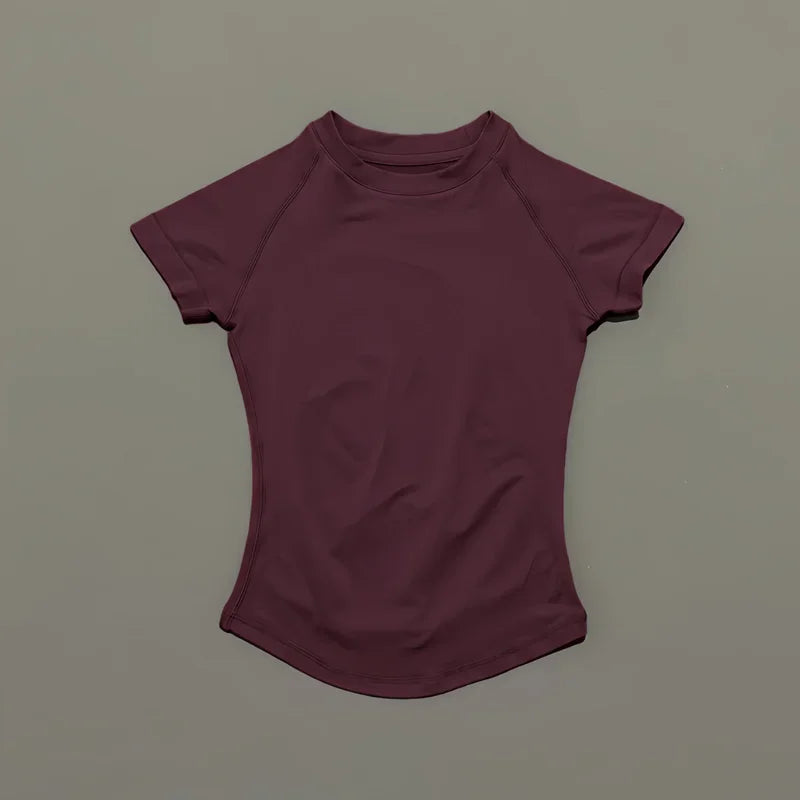 HISTELLO Sports Short Sleeve Top Women Gym Yoga Top Workout Clothes Sports T Shirt Fitness Activewear Running Tight Tops