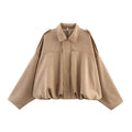 Women's Bomber Jackets Coats Fashion Turn-down Collar Long Sleeve Loose Coats Vintage Female Outerwear Chic Tops