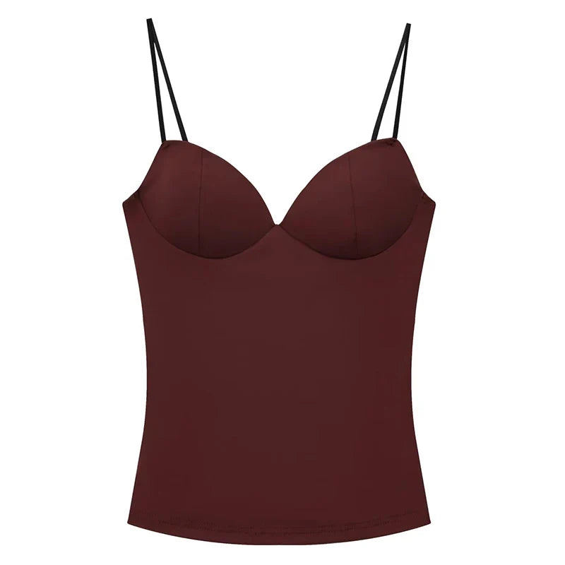 HXAO Woman Tops Corset Crop Top Women Sleeveless Black Brown Top With Straps Camisole Bodycon Backless Sexy Tops Bustier
