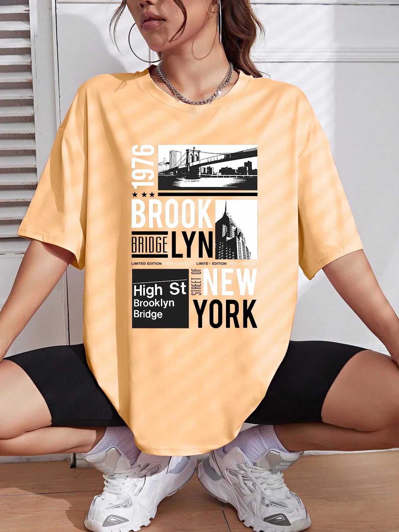 New York Brooklyn 1976 Printing Women T-Shirt Creativity Casual Tee Shirts Street Hip Hop Short Sleeve Basic All-Match Tshirts