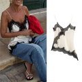 KONDALA Sexy Chic Black Lace Cami Tops Women V Neck Patchwork Sleeveless Y2K Girl Top Fashion 2025 Summer Fall Holiday Beach Top