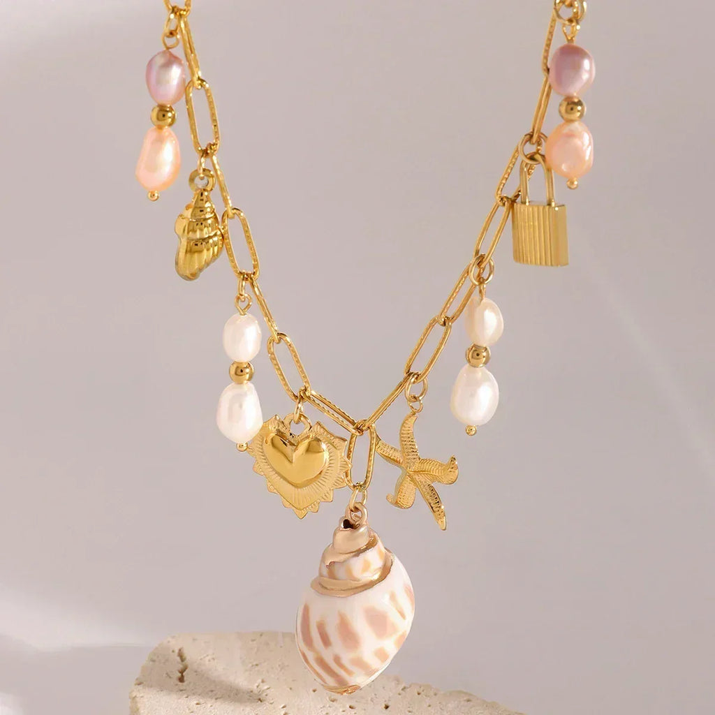 Zora Conch Charm Necklace | Bohemian Beach Jewelry -femstylo