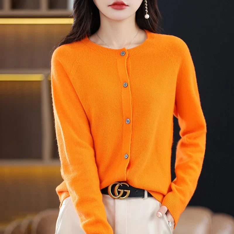 High-Grade Knit Sweater Crewneck Cardigan Coat Autumn And Winter New Middle-Aged And Elderly Women's Fashion ZD060