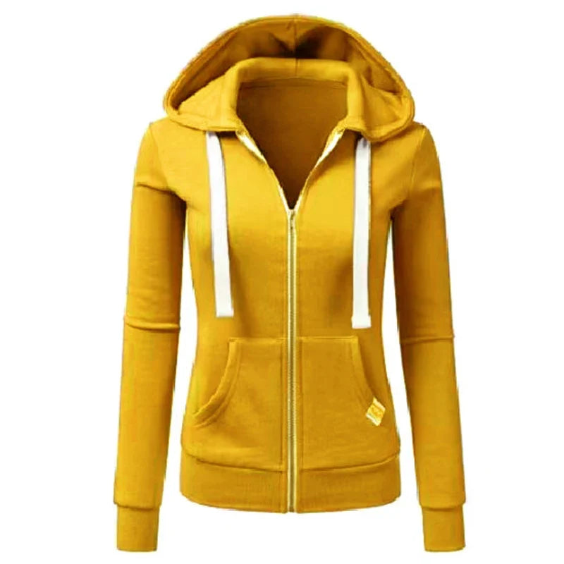 Autumn/Winter New Women'sPersonalized Fashion Sports Hoodie Long Sleeve Drawstring Pocket Zipper Coat Woolen Sweater Top CYXX386