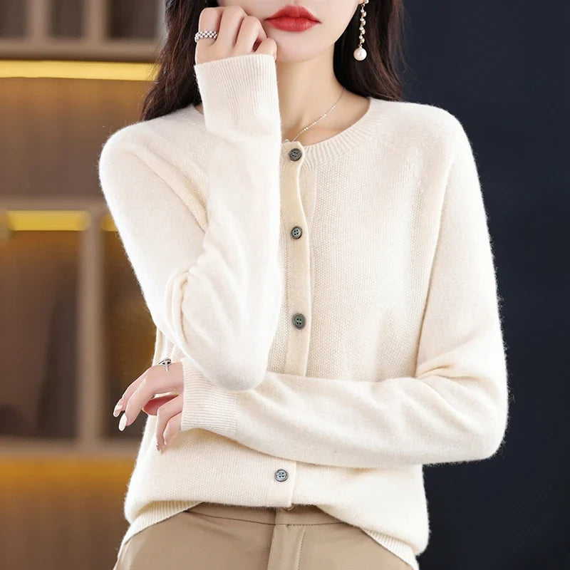 High-Grade Knit Sweater Crewneck Cardigan Coat Autumn And Winter New Middle-Aged And Elderly Women's Fashion ZD060