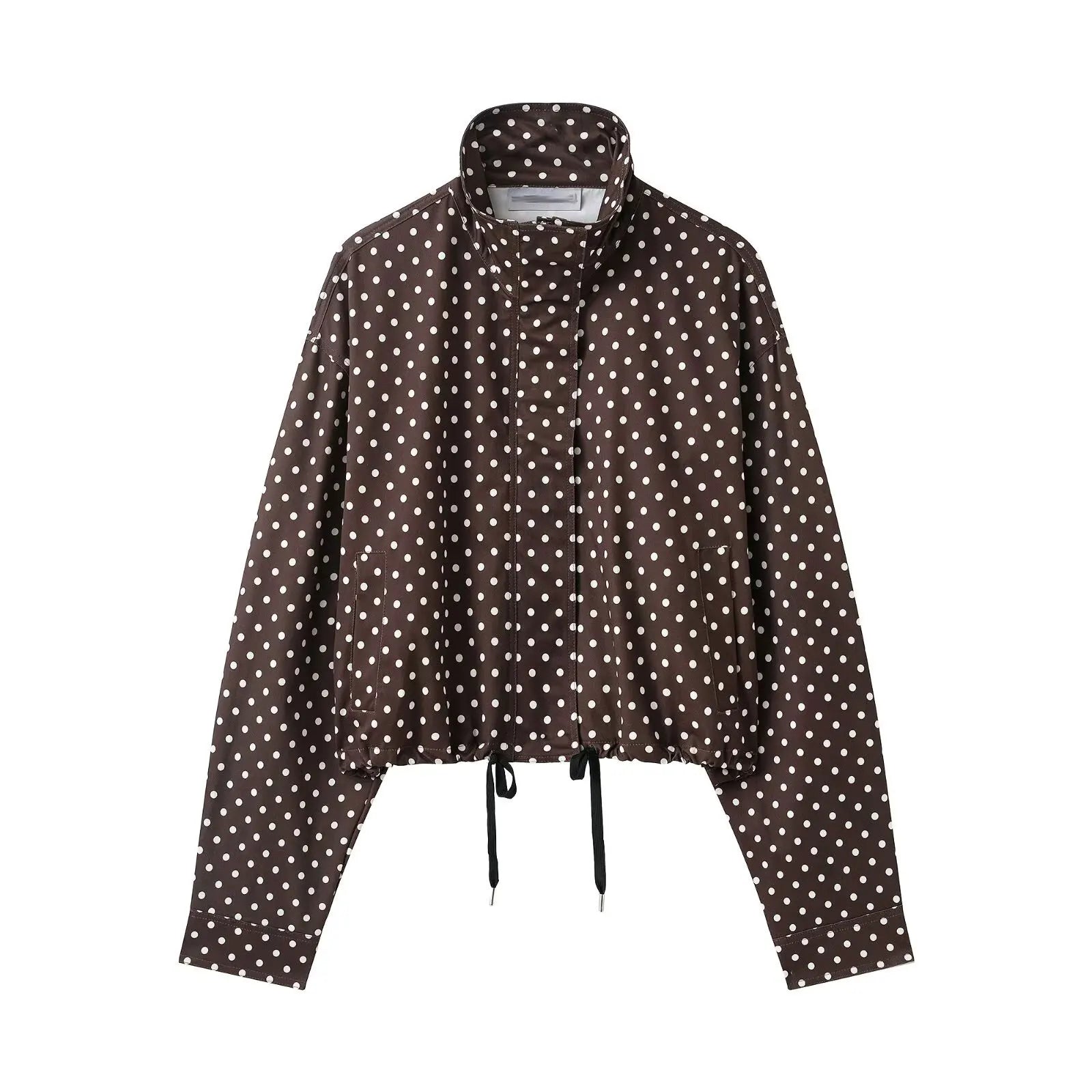HH Women Elegant Fashion Polka Dot Pink Jacket Single Breasted High Collar Drawstring Coat Spring Lady Trend Street Outwear