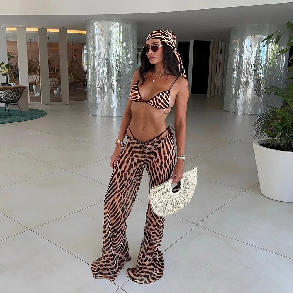3 Pieces Print Bikini Swimsuit with Cover Up kimonos Swimwear Women Bathing Suit Micro Bikini Set Swimming Suits Biquini