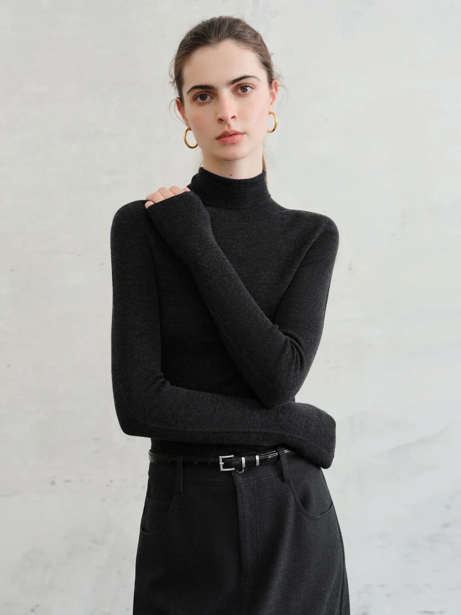 FSLE【Premium Series】German Biella Wool Autumn Super Fine Washable Seamless One-Piece Mock Neck Thermal Base Layer Shirt Women