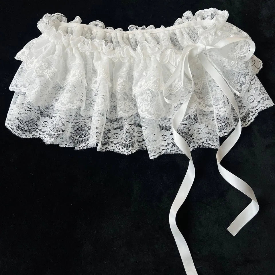 Women Y2K Korean Lace Mini Layered Skirt Streetwear Lace Up Ruffles Harajuku High Waist Pleated Ladies Jupe Skirts Clothes