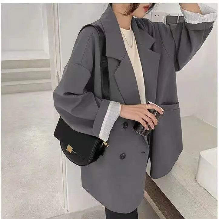 Oversize Blazers Women Long Sleeve Black Suit Streetwear Korean Chic Loose Jacket Spring Autumn Coat Double-breasted Tweed New
