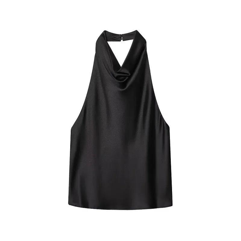 MUJER Satin Halter Tops Woman 2026 Sexy Backless Tops for Women Camisole off Shoulder Summer Top Women Pink Black Top Female
