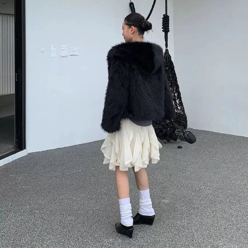Deeptown Korean Style Lace Tulle Skirt Women Fairycore Sweet Elegant Ruffle Skirts Vintage Streetwear Irregular Layered Skirts