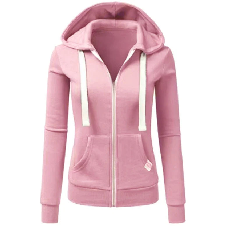 Autumn/Winter New Women'sPersonalized Fashion Sports Hoodie Long Sleeve Drawstring Pocket Zipper Coat Woolen Sweater Top CYXX386