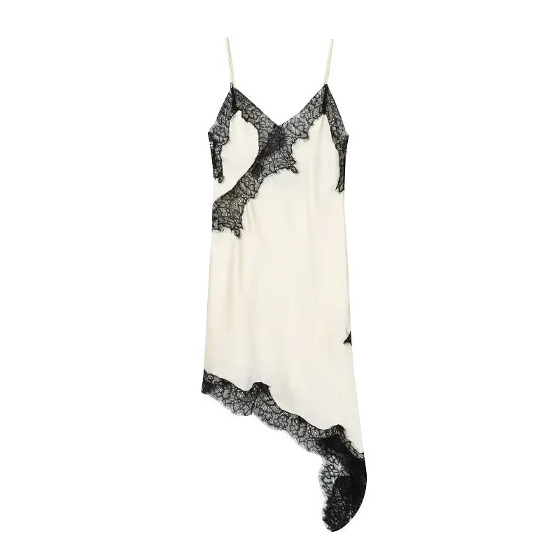 MUJER 2025 Lace Slip Dress Woman Black Backless Short Dresses for Women Asymmetric Party Women's Summer Dress Satin Sexy Dresses