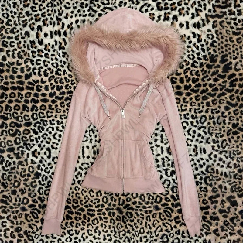 Gothic Y2K Women's Chic Hoodie Sexy Slim Casual Solid Color Female Cropped Sweatshirt Grunge Punk Vintage Aesthetics Streetwear