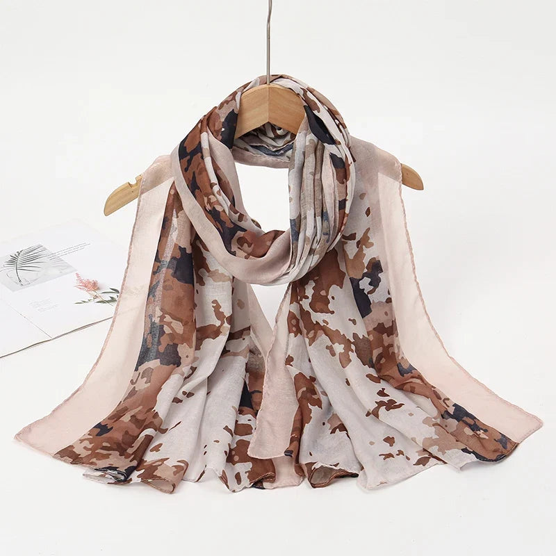 1Pcs Ramadan Hijab Leopard Print Women Bohemian Watercolor Soft Muslim Hijabs Floral Breathable Shawl Wrap Scarf Headscarf Warm