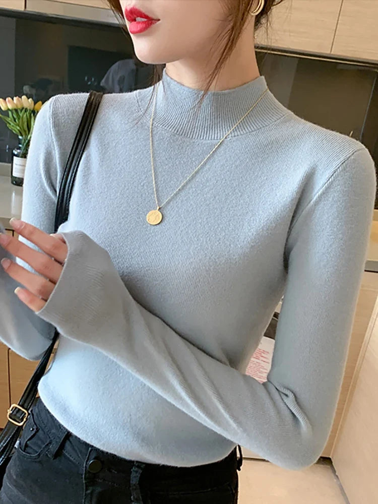 AOSSVIAO Turtleneck Sweater Women Fashion 2026 New Stretch Tops Women Knitted Pullovers Long Sleeve Bottoming Knitted Sweater