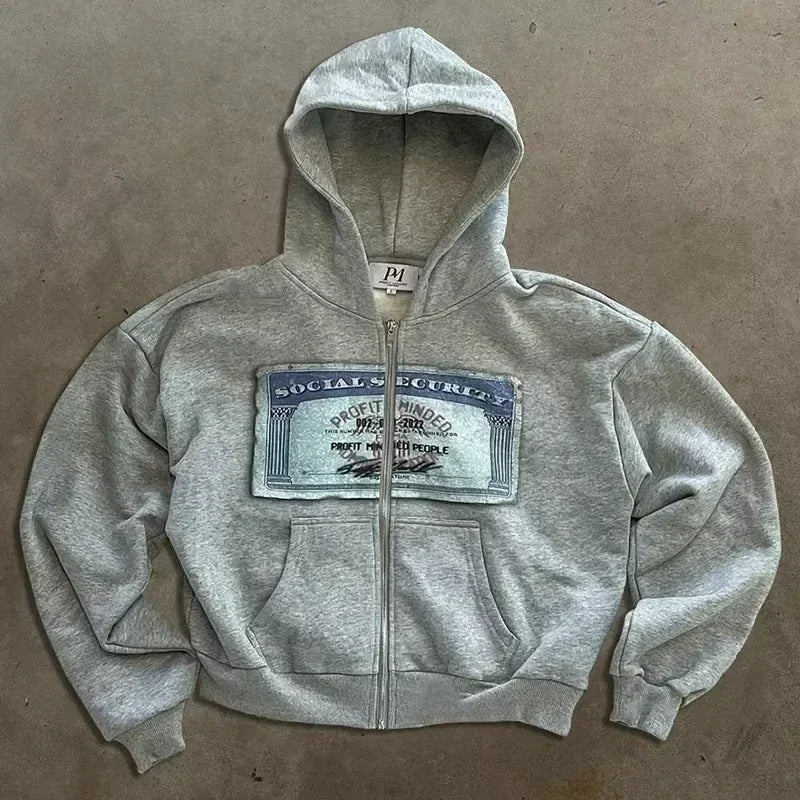 American Y2K New Hip Hop Trend Zipper Hoodie Women Street Casual Loose Joker Vintage Sweatshirt Unisex Fleece Padded Warm Hoodie