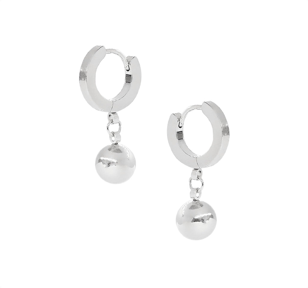 ELLIE SILVER BALL DROP HUGGIE EARRINGS