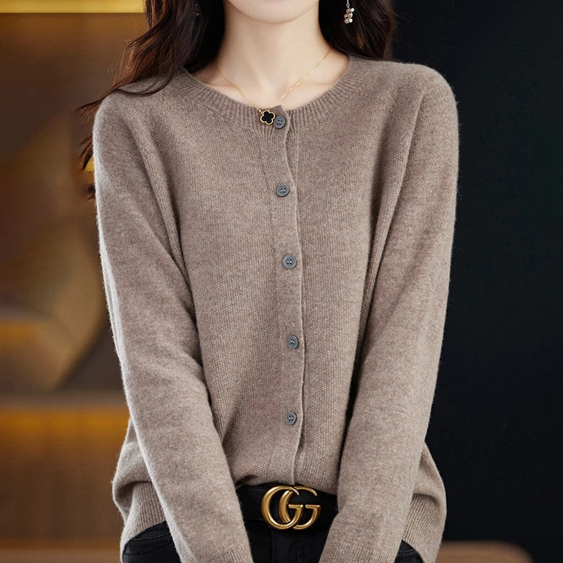 High-Grade Knit Sweater Crewneck Cardigan Coat Autumn And Winter New Middle-Aged And Elderly Women's Fashion ZD060