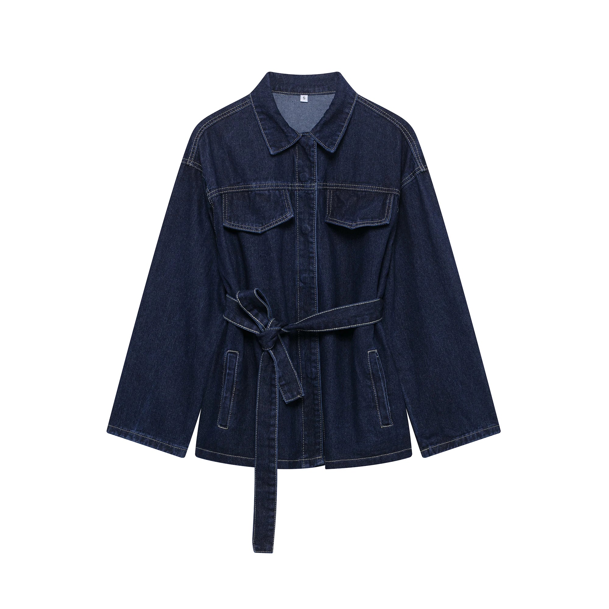 DUOPERI Women Fashion 2 Pieces Sets With Belt Denim  Jackets & Vintage Front Zipper Jeans Trousers Feamle Chic Lady Pants Sets
