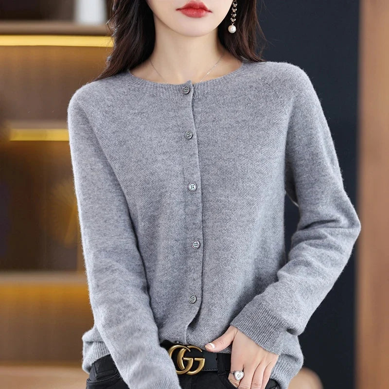 High-Grade Knit Sweater Crewneck Cardigan Coat Autumn And Winter New Middle-Aged And Elderly Women's Fashion ZD060