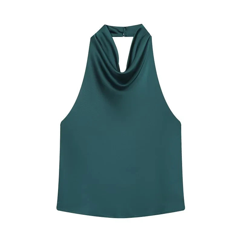 MUJER Satin Halter Tops Woman 2026 Sexy Backless Tops for Women Camisole off Shoulder Summer Top Women Pink Black Top Female