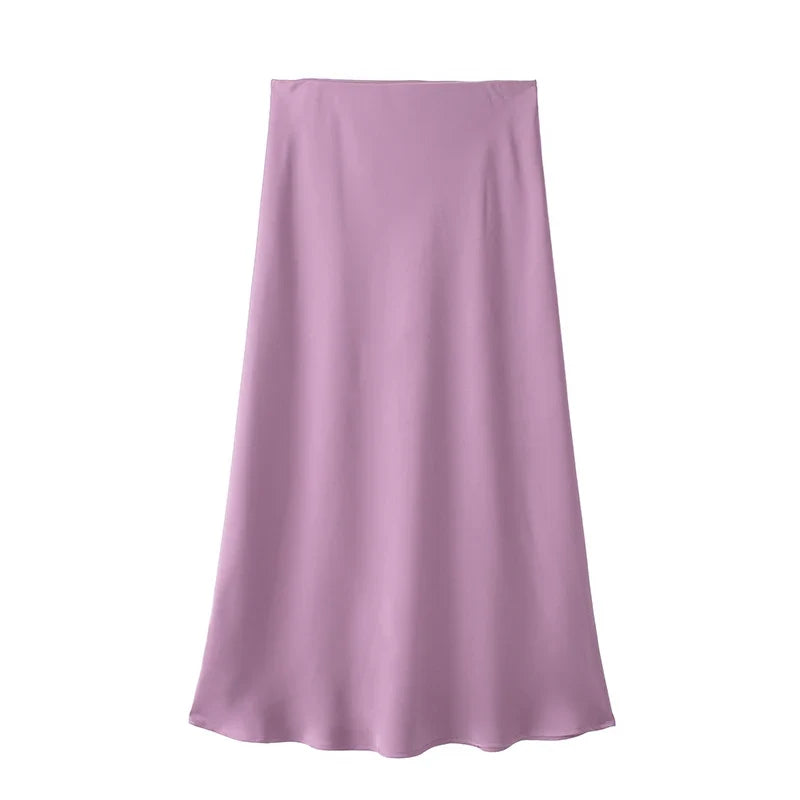 Willshela 2024 Black Satin Skirt Woman High Waist Elegant Long Skirts For Women Fashion Summer Midi Skirt Office Women's Skirts