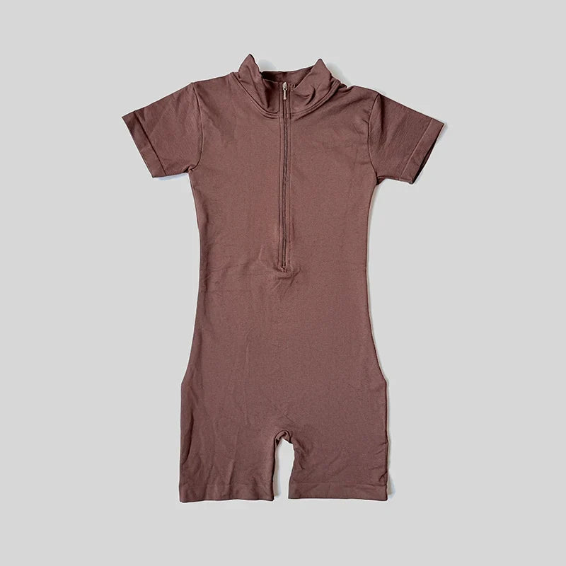Summer Short Sleeve Zipper Jumpsuit Sports Wear Gym Fitness Sports Bodysuits Women Running Fashion Workout Clothes