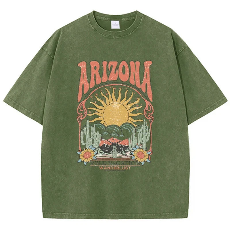 Fashion Women Cotton Washed T-Shirt Beautiful Arizona Wildlife Vacation Invites You Print Tops Casual Loose Tees Vintage Clothes