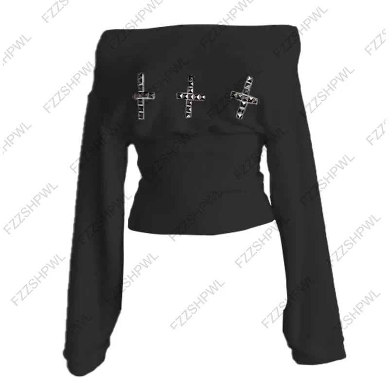 Chic Streetwear Punk Y2k Crop top Harajuku Graphic Print Cool Long sleeve Top Hip Hop Fashion Baby Tee Rock Goth Unique Top