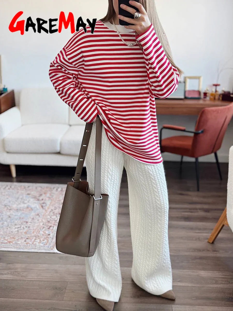 Women's Striped T-shirt 95% Cotton Oversized Black and White Casual Basic Long Sleeve Top Vintage  Casual T-shirts for Women