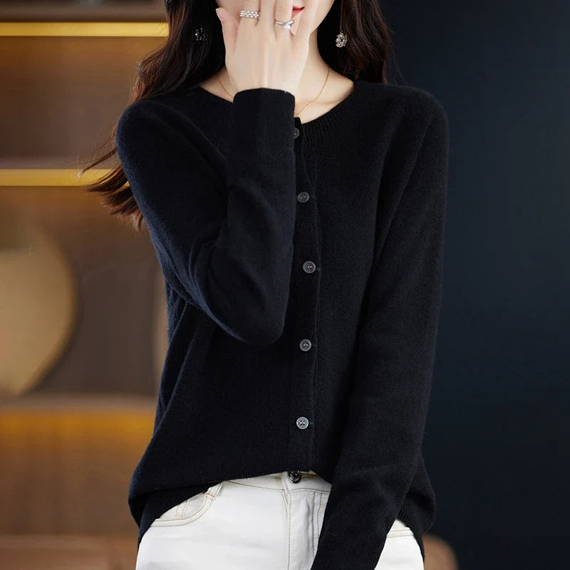 High-Grade Knit Sweater Crewneck Cardigan Coat Autumn And Winter New Middle-Aged And Elderly Women's Fashion ZD060