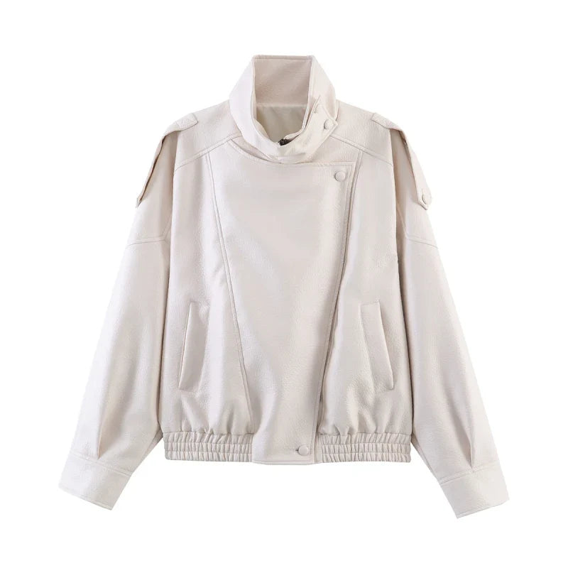 HH Autumn Faux Leather Jacket For Women Casual Solid Long Sleeve Zipper Pu Leather Coats New Fashion Female Streetwear