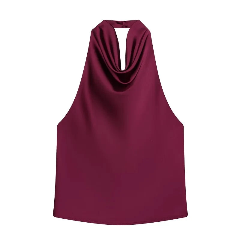MUJER Satin Halter Tops Woman 2026 Sexy Backless Tops for Women Camisole off Shoulder Summer Top Women Pink Black Top Female