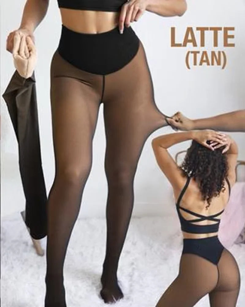 One Seam Fleece Lined Tights Shaping Thermal Leggings Compression Band Translucent Pantyhose Sheer Fleece Leggings Plus Size